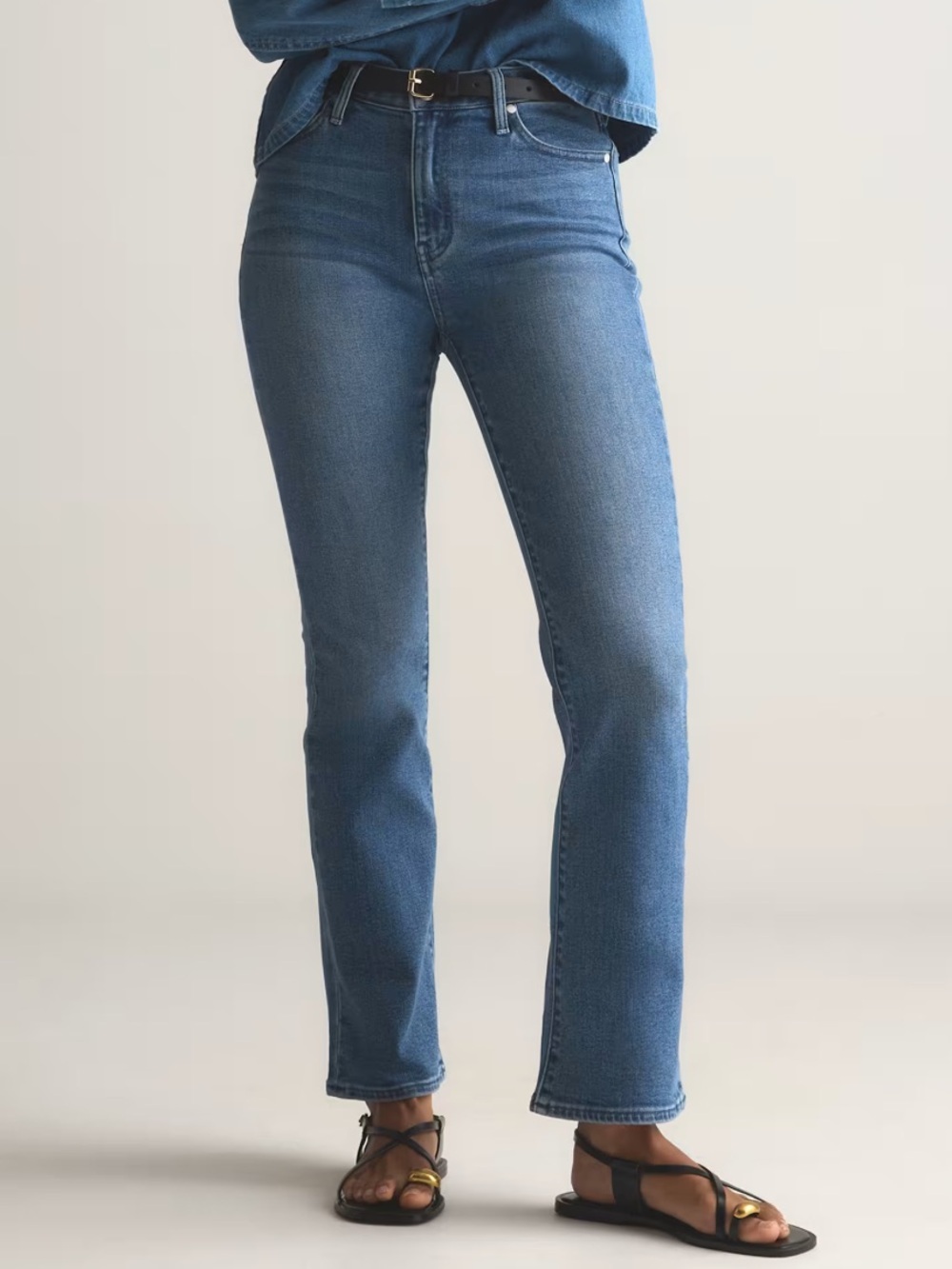 Quince Stretch High Rise Kick Flare Jeans Seaside Blue Size 25